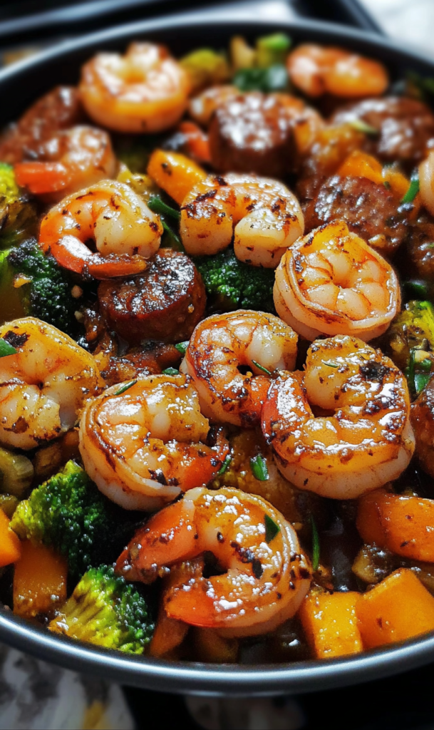 Honey Garlic Shrimp, Sausage, and Broccoli