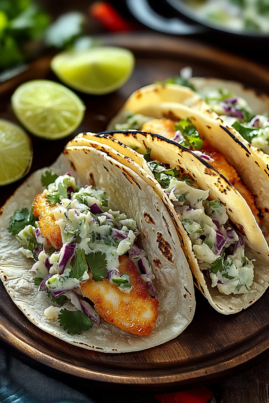 Fish Tacos with Cilantro Lime Slaw