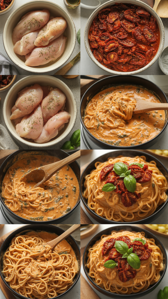 Creamy Sun-Dried Tomato and Chicken Fettuccine