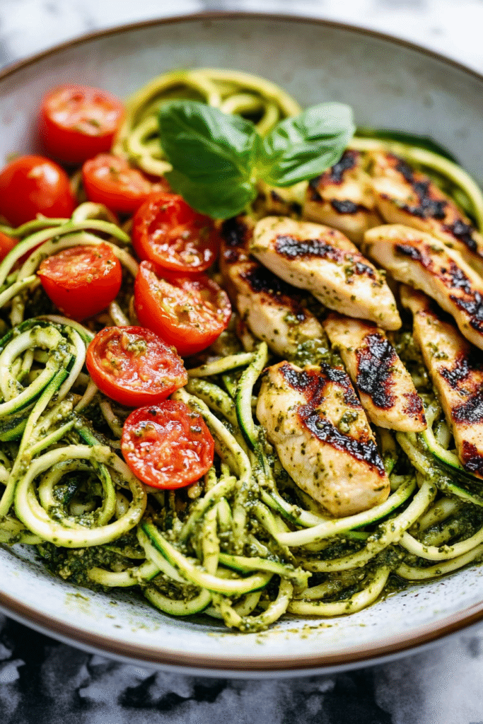 Zucchini noodles with pesto