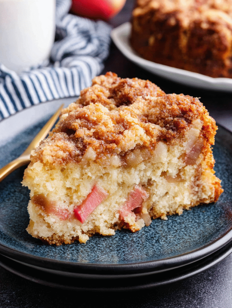 Slice of Double Crumb Rhubarb Coffee Cake
