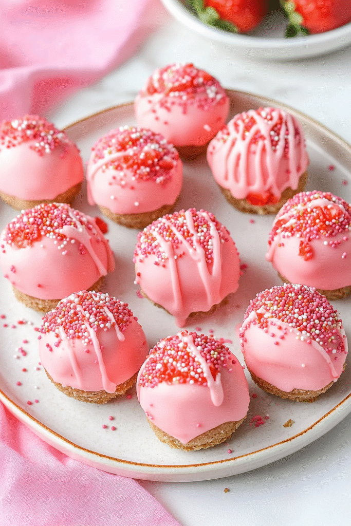 No-bake Strawberry Cheesecake bites served