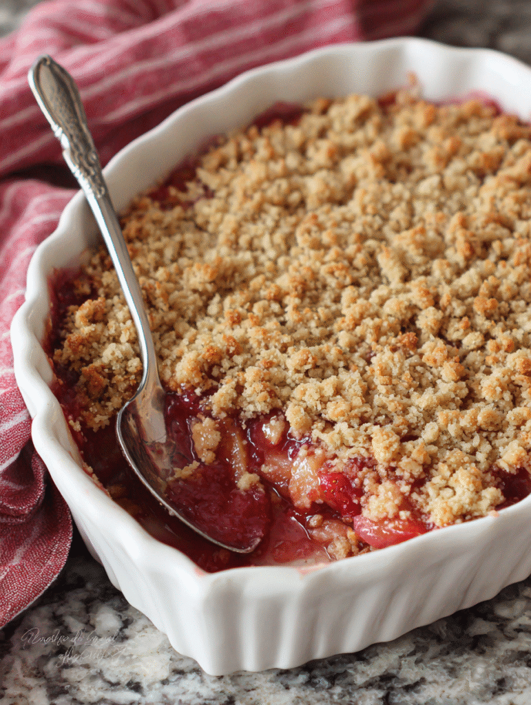 Strawberry Rhubarb Crumble served