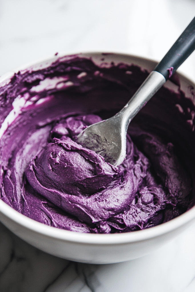 Blackberry cookie dough being mixed