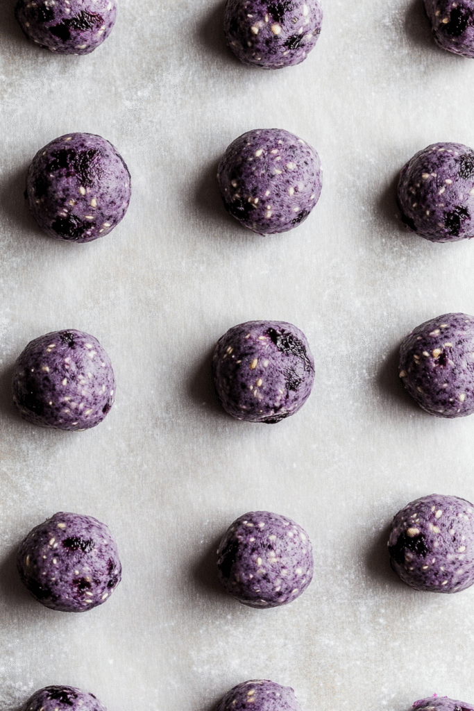 Blackberry cookie dough ready to bake