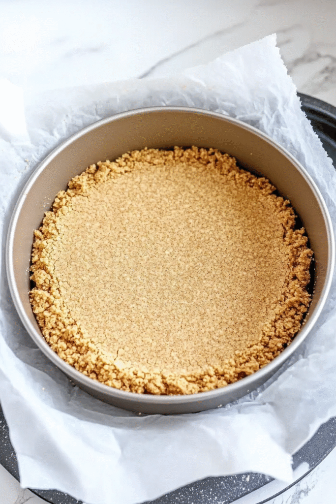 Pressed cookie crust in cheesecake pan