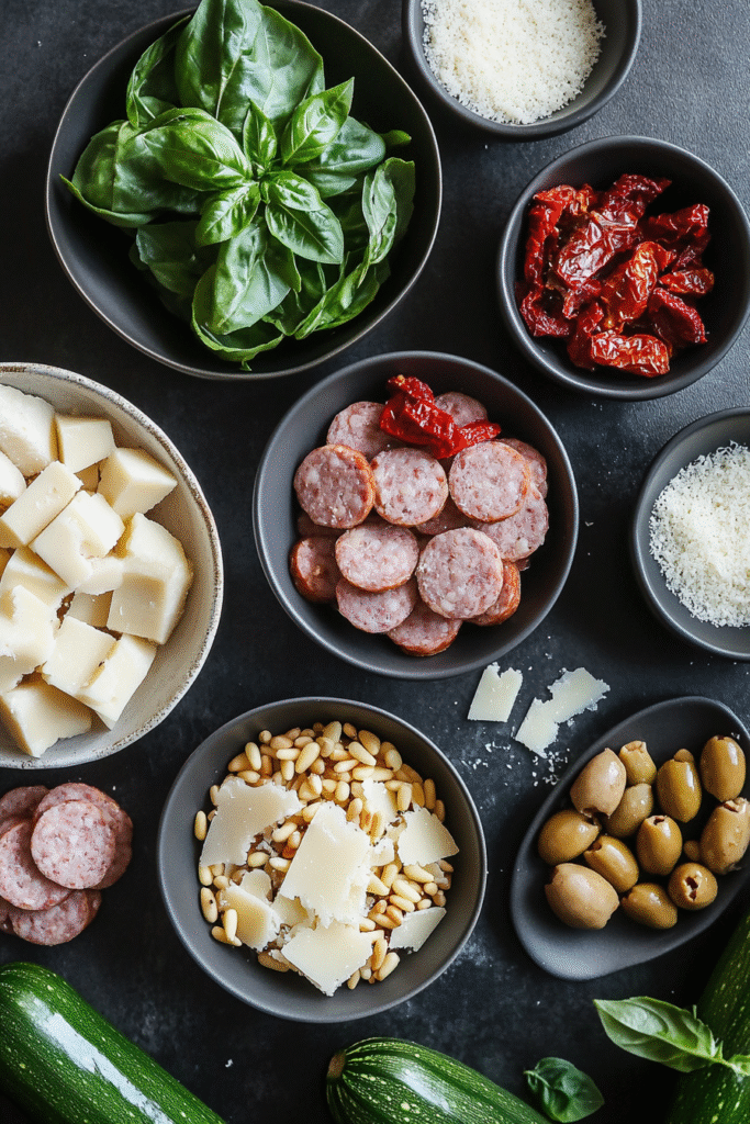 ingredients for stuffed zucchini boats