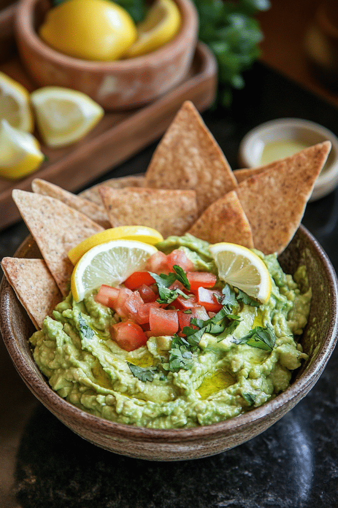 Mediterranean-inspired guacamole with olive oil and lemon