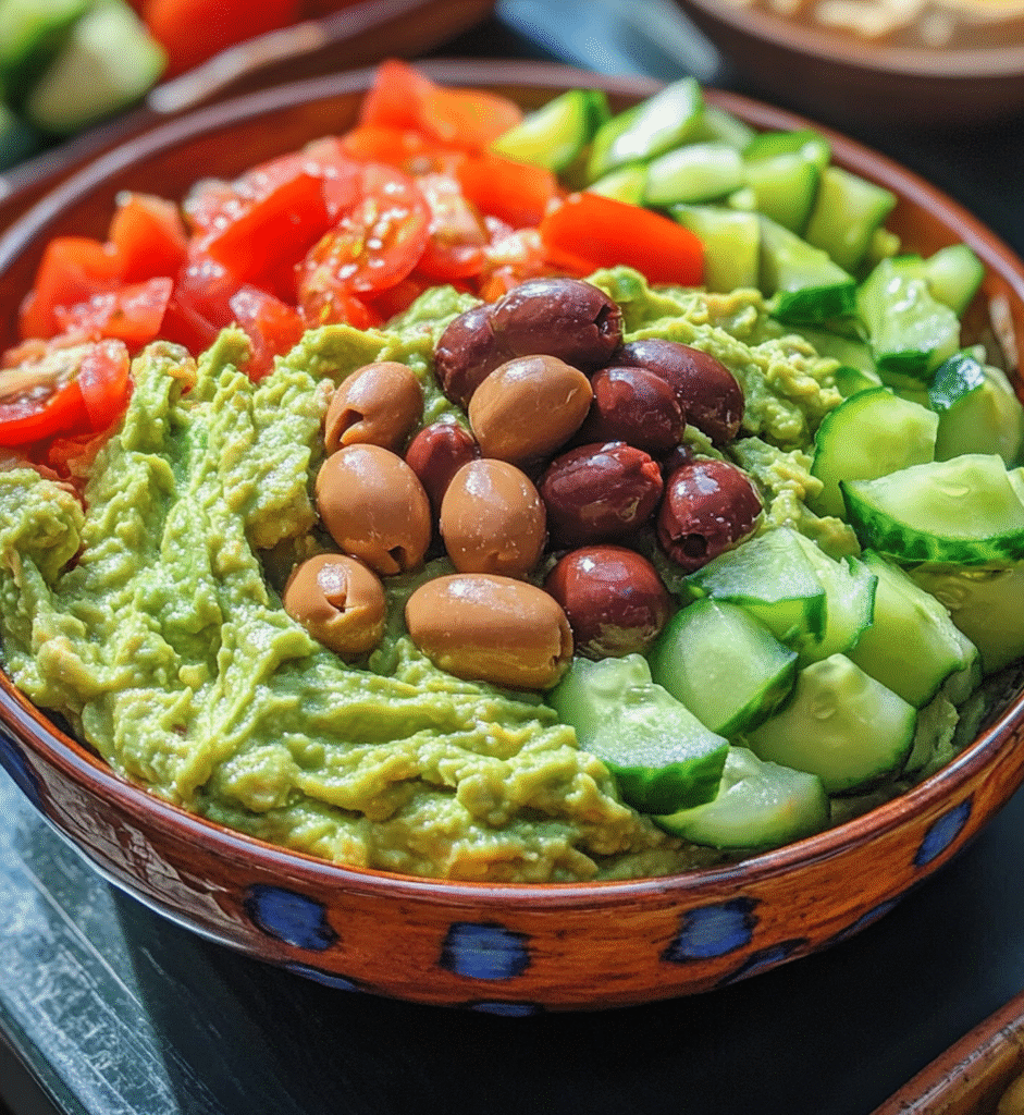 Mediterranean mezze platter with guacamole
