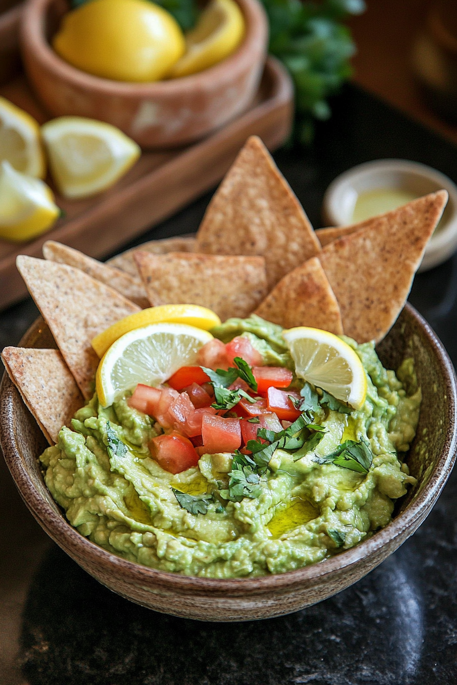 Mediterranean-inspired guacamole with olive oil and lemon