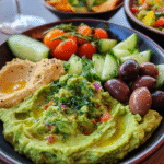 Mediterranean mezze platter with guacamole