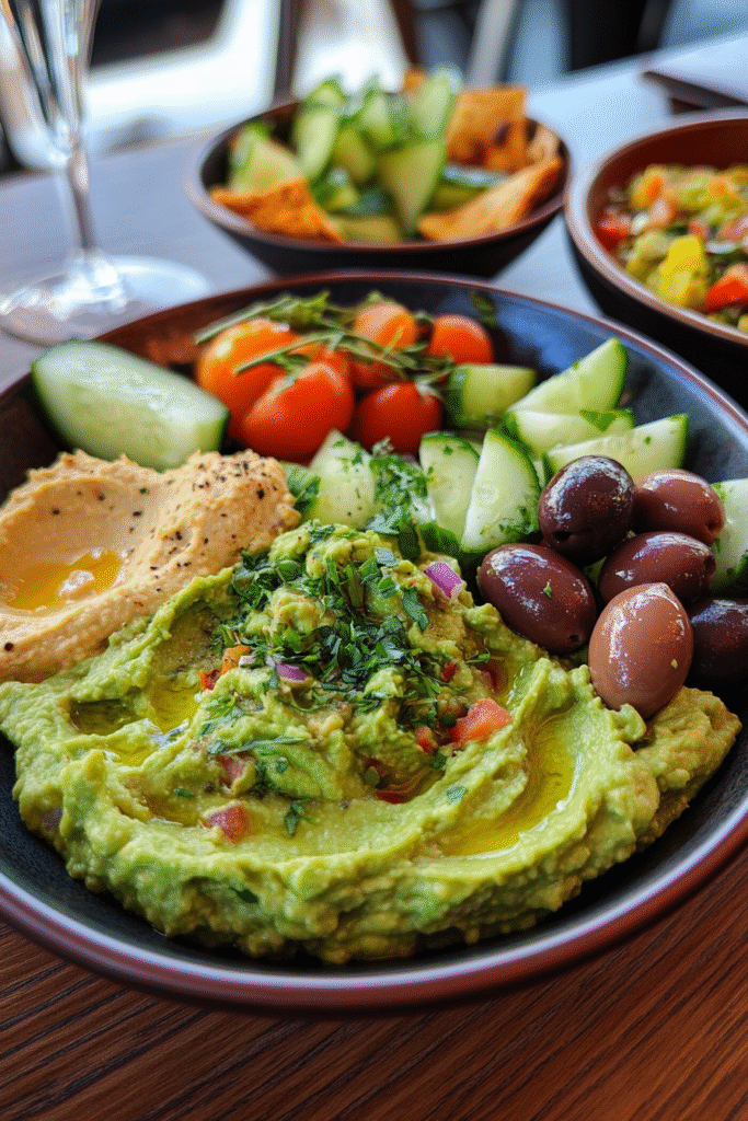 Mediterranean mezze platter with guacamole