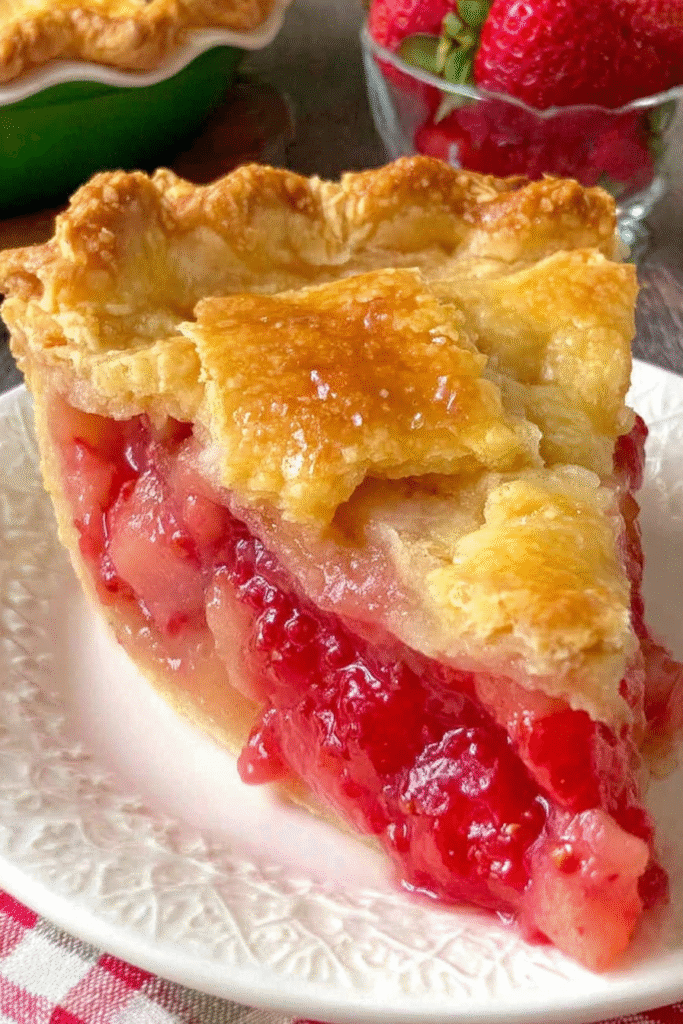 Strawberry rhubarb pie filling served