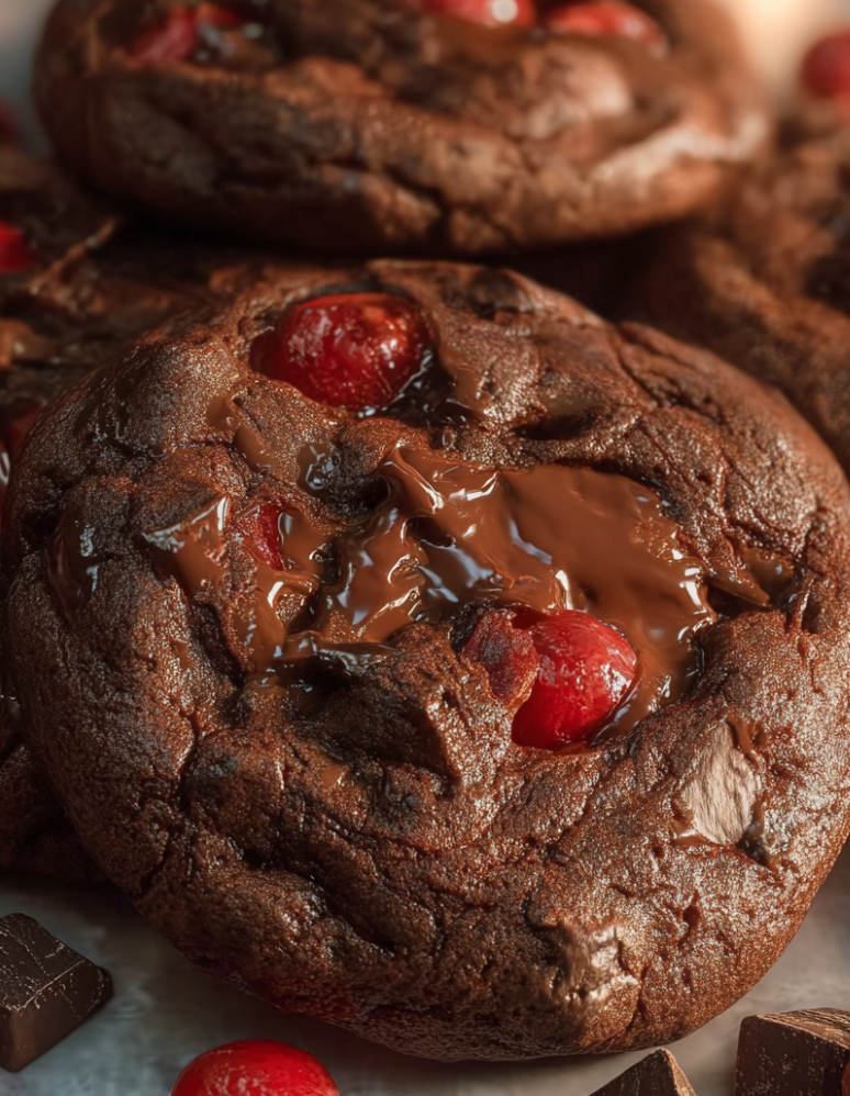 Chocolate Cherry Cookies on a Rustic Plate