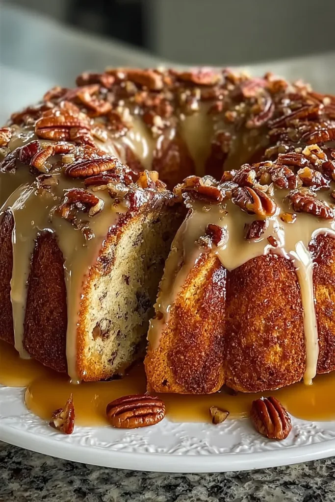 Moist Caramel Pecan Bundt Cake Slices