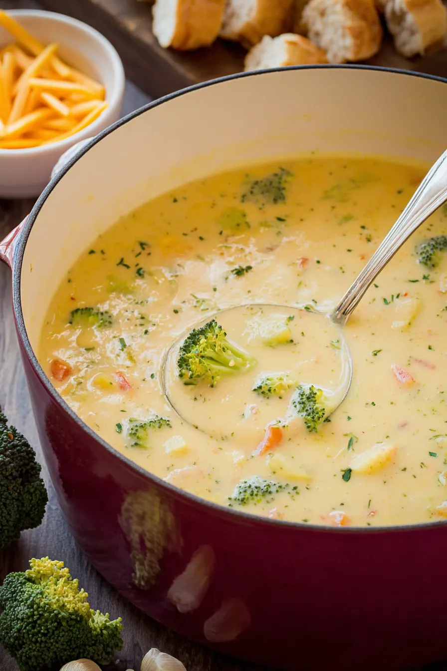 Delicious Cheddar Broccoli Potato Soup in a Bowl