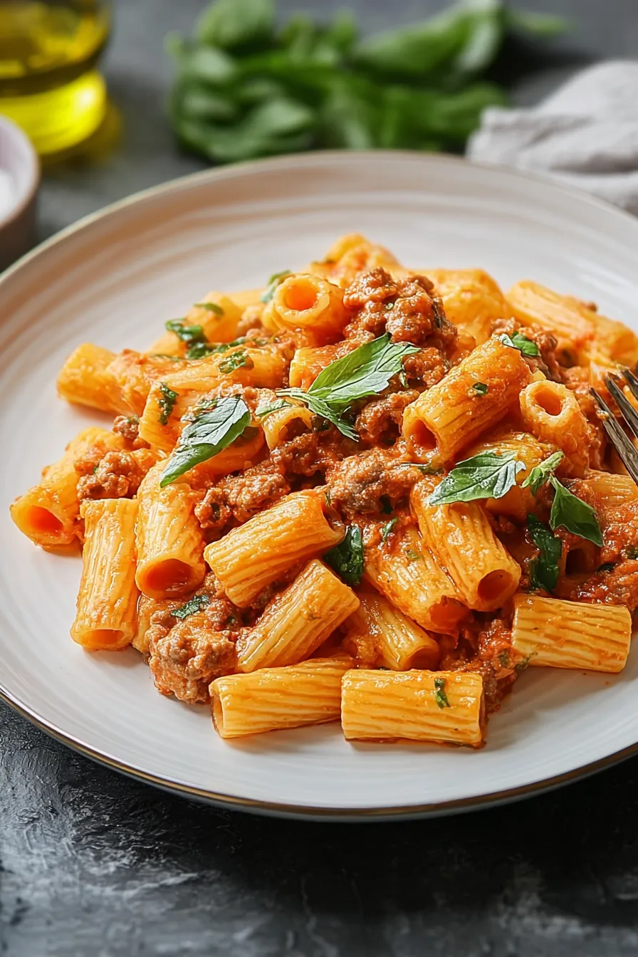 Delicious Creamy Sausage Rigatoni Served in a Bowl