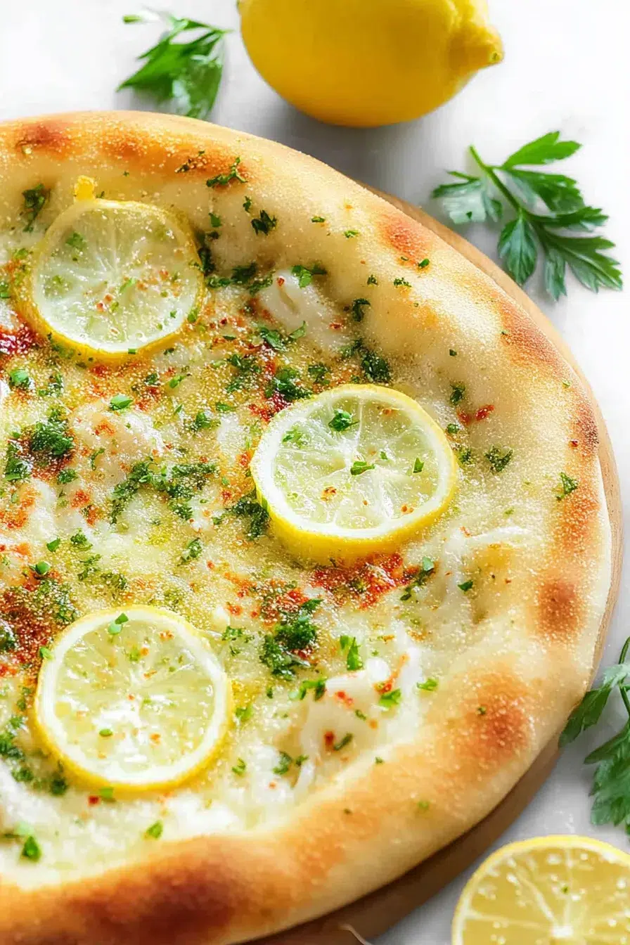 Lemon Pizza Freshly Baked with Garnish