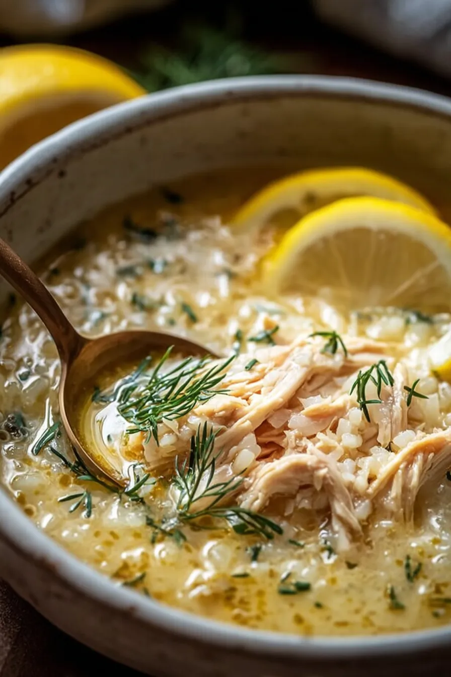 Mediterranean Lemon Chicken Soup in a Bowl