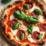 Freshly Baked Neapolitan Pizza with Basil and Tomatoes